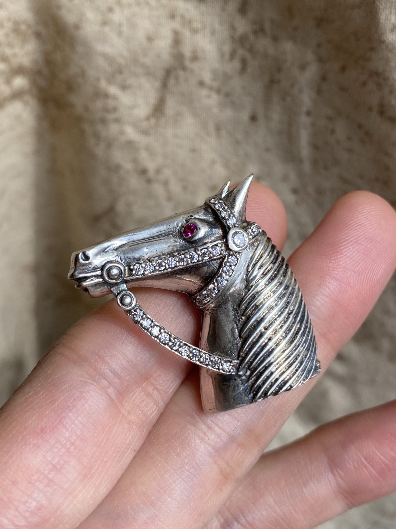 Red Treasure Silver Horse Brooch