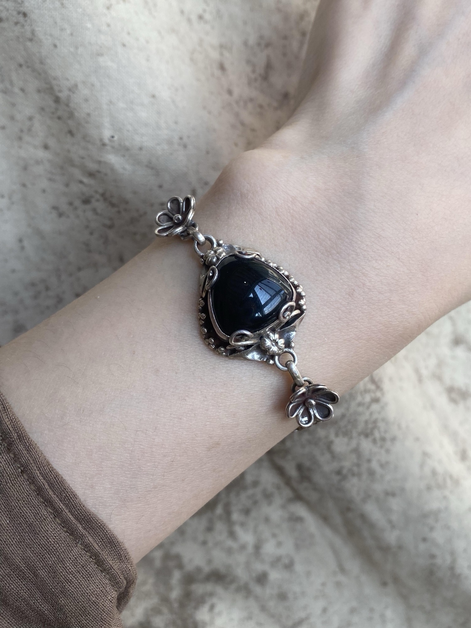 Black Agate Silver Bracelet